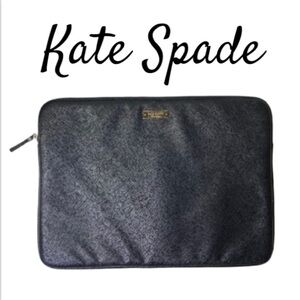 Kate Spade Black Textured Padded Zip 13” Laptop Case With COA